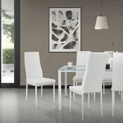 Lot de 4 chaises de salle à manger rembourrées en matériau synthétique blanc