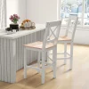 Lot de 2 chaises hautes chaises de bar style campagne chic dossier croisillon bois pin blanc naturel
