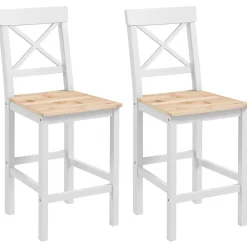 Lot de 2 chaises hautes chaises de bar style campagne chic dossier croisillon bois pin blanc naturel