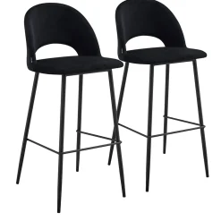 Lot de 2 chaises hautes en métal et velours noir Oviala
