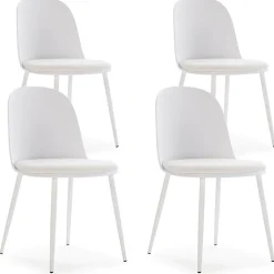 Lot de 4 chaises Kana blanches, pieds en métal et assise rembourrée