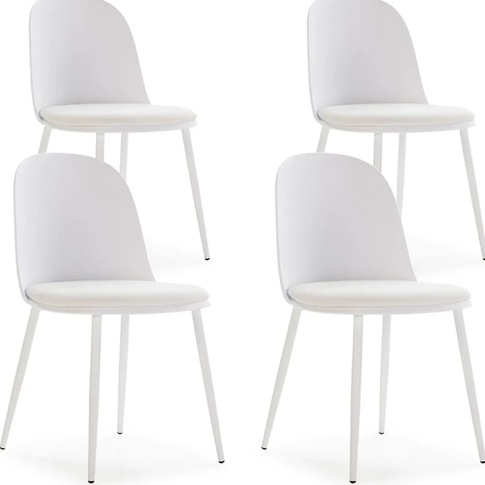 Lot de 4 chaises Kana blanches, pieds en métal et assise rembourrée