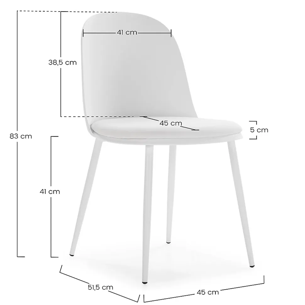 Lot de 4 chaises Kana blanches, pieds en métal et assise rembourrée