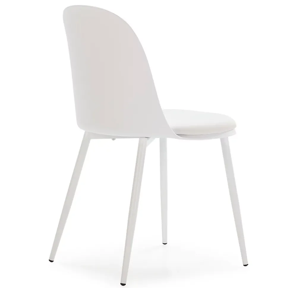 Lot de 4 chaises Kana blanches, pieds en métal et assise rembourrée