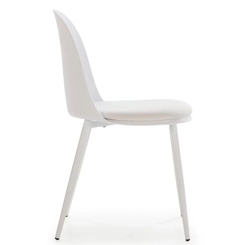 Lot de 4 chaises Kana blanches, pieds en métal et assise rembourrée