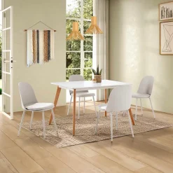 Lot de 4 chaises Kana blanches, pieds en métal et assise rembourrée