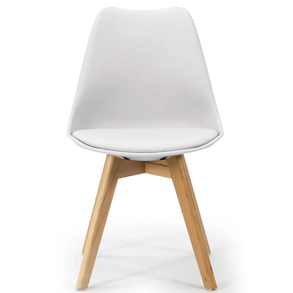 Lot de 2 Chaises Klara Blanc tapissées en Cuir synthétique avec Pieds Bois