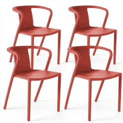 Lot de 4 chaises plastique rouge Oviala