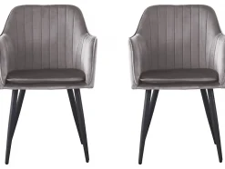 Lot de 2 chaises "Velma" en velours avec accoudoirs Gris