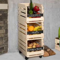 Lot de 3 clayettes en bois empilables pour fruits et légumes
