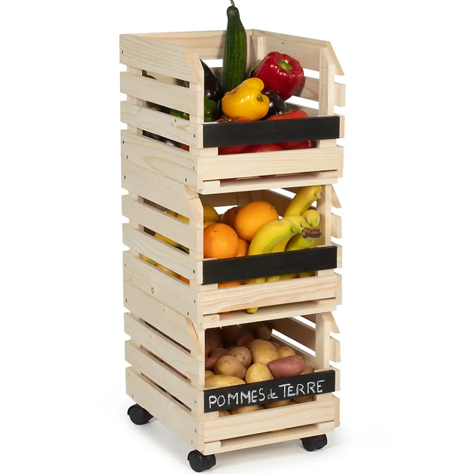 Lot de 3 clayettes en bois empilables pour fruits et légumes