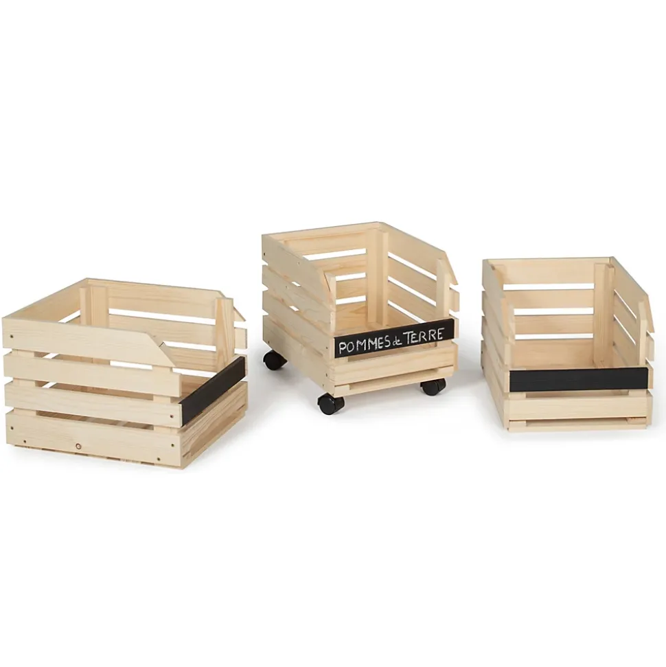 Lot de 3 clayettes en bois empilables pour fruits et légumes