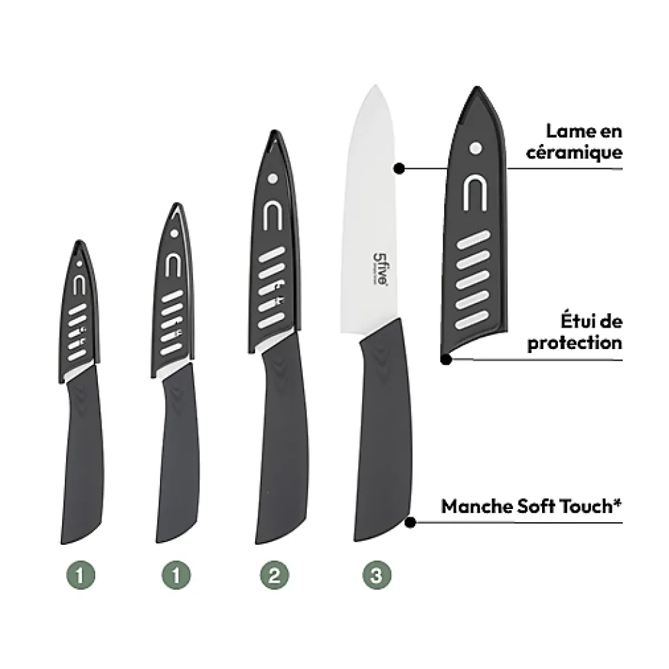 Lot de 4 couteaux en céramique Gris Zirco - 5Five