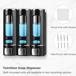 Lot de 3 distributeurs de savon mural - 400 ml - Noir - Distributeur de savon - Distributeur de liquide vaisselle