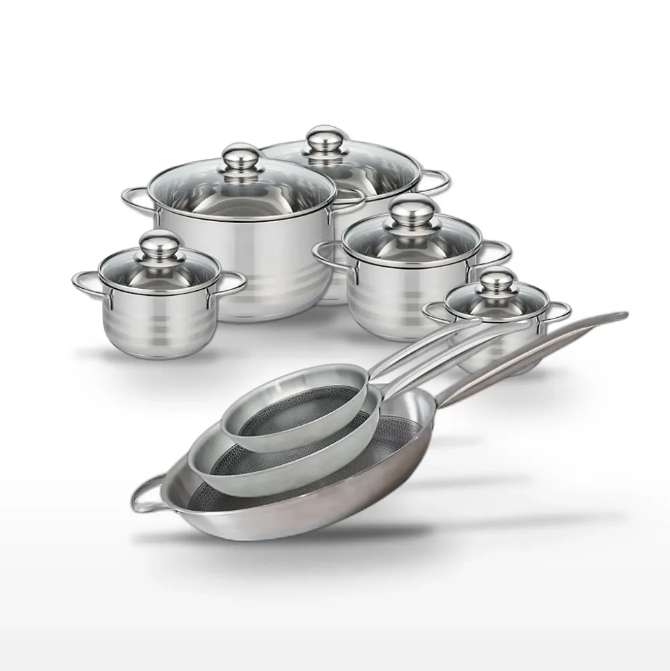 Lot de 4 Faitouts Elo Relief Solution 12/14/16/20/24 cm et 3 Poêles 24/28/32 cm