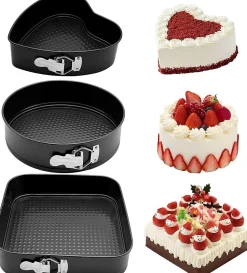 Lot de 3 moules à gâteau à charnière (17,8 cm, 20,3 cm, 22,9 cm) en forme de cœur