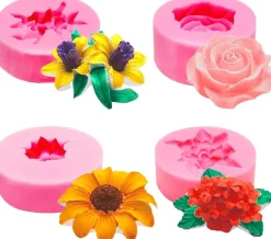 Lot de 4 moules en silicone 3D pour décoration de gâteaux au chocolat, bonbons, savon