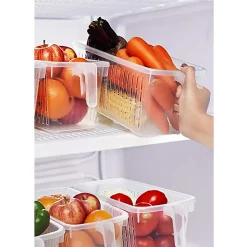 Lot de 4 organisateur de rangement pour réfrigérateur, bac de rangement effet maille avec poignée - L 28.7 x P 15.9 x H 11.4 cm