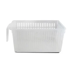 Lot de 4 organisateur de rangement pour réfrigérateur, bac de rangement effet maille avec poignée - L 28.7 x P 15.9 x H 11.4 cm