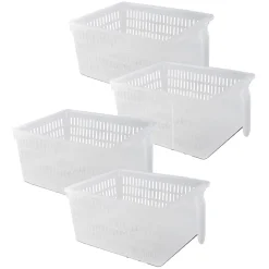Lot de 4 organisateur de rangement pour réfrigérateur, bac de rangement effet maille avec poignée - L 28.7 x P 15.9 x H 11.4 cm