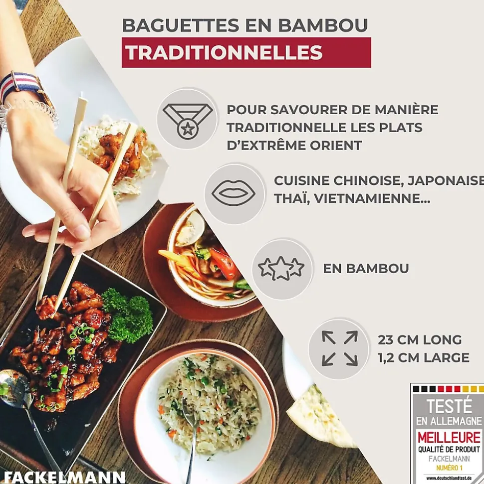 Lot de 10 paires de baguettes de 23cm en bambou Fackelmann Asia Line