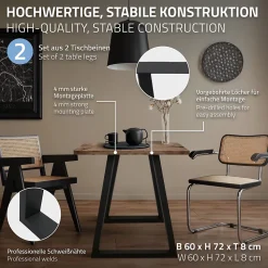 Lot de 2 pieds de table ECD Germany forme trapèze 60x72 cm noir acier revêtu par poudre robuste