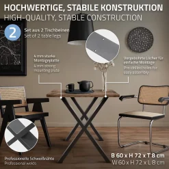 Lot de 2 pieds de table ECD Germany forme de X 60x72 cm anthracite acier revêtu par poudre robuste