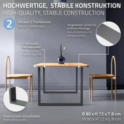 Lot de 2 pieds de table ECD Germany forme rectangulaire 80x72 cm anthracite acier revêtu par poudre