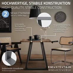 Lot de 2 pieds de table ECD Germany forme trapèze 60x72 cm anthracite acier revêtu par poudre
