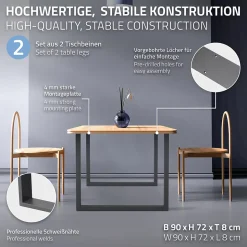 Lot de 2 pieds de table ECD Germany forme rectangulaire 90x72 cm anthracite acier revêtu par poudre