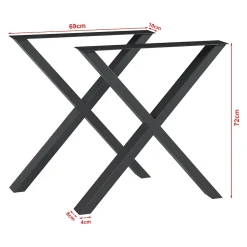 Lot de 2 pieds de table Greith acier 72 x 69 cm noir en.casa