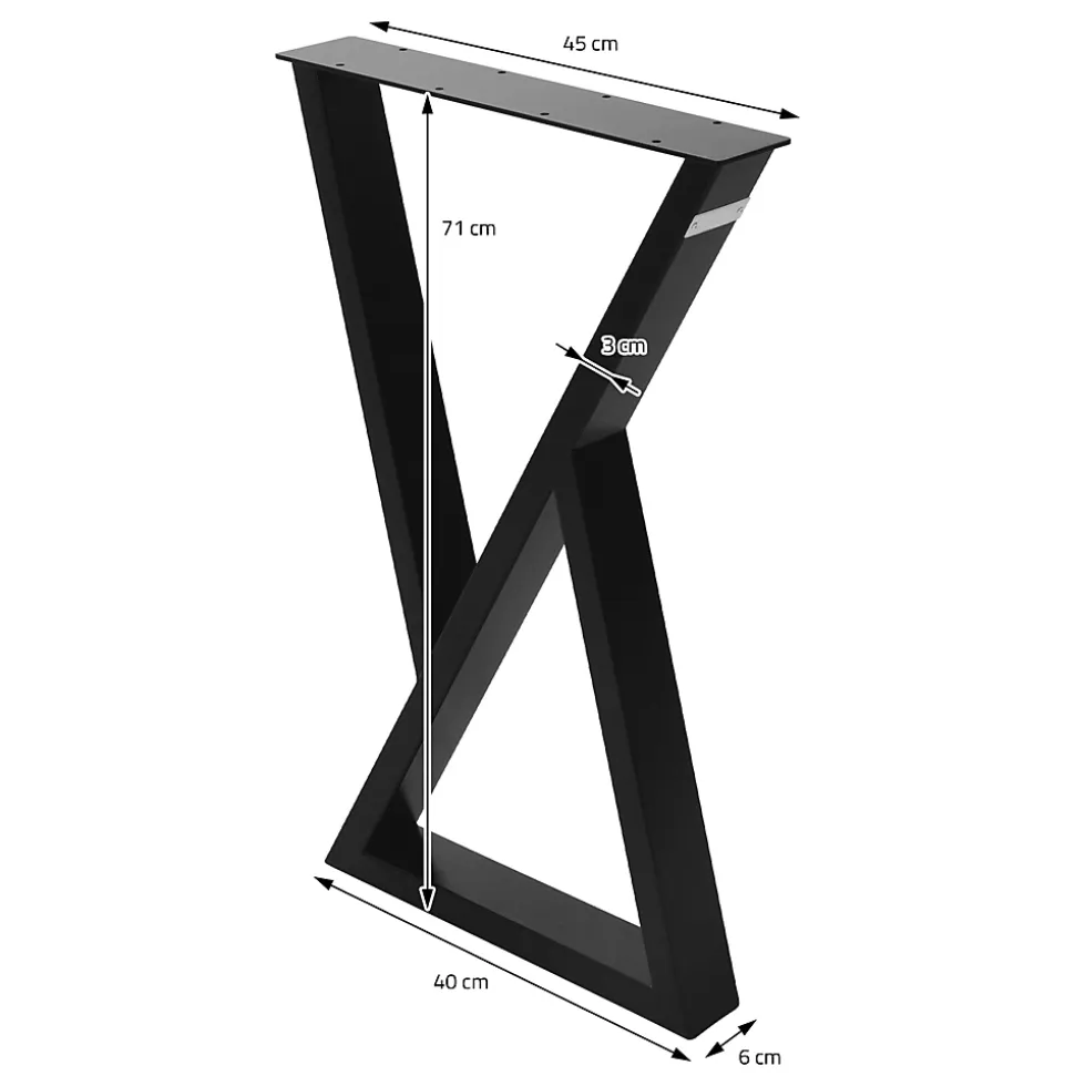 Lot de 2 pieds de table ML-Design forme de X 40x71 cm noir acier revêtu poudre design industriel