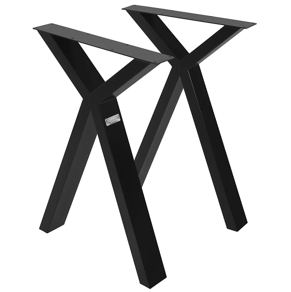 Lot de 2 pieds de table ML-Design forme de X 50x72 cm noir acier revêtu poudre design industriel