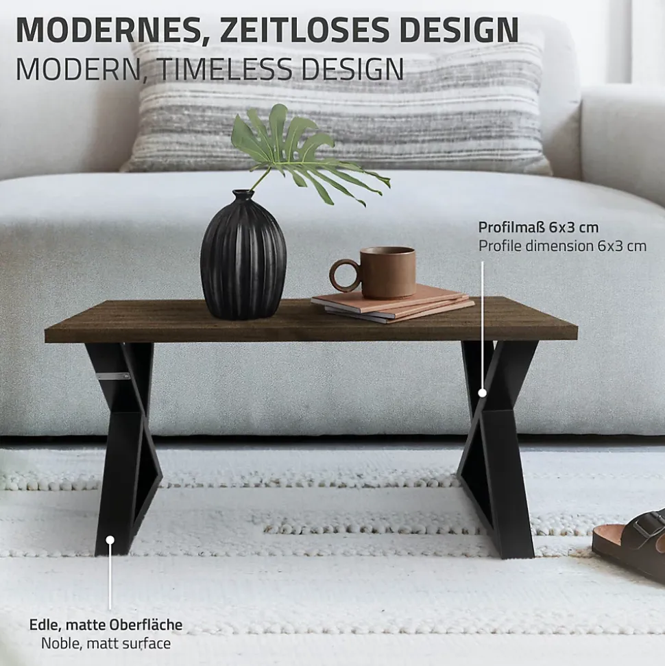 Lot de 2 pieds de table ML-Design forme de X 43x40 cm noir acier revêtu poudre design industriel