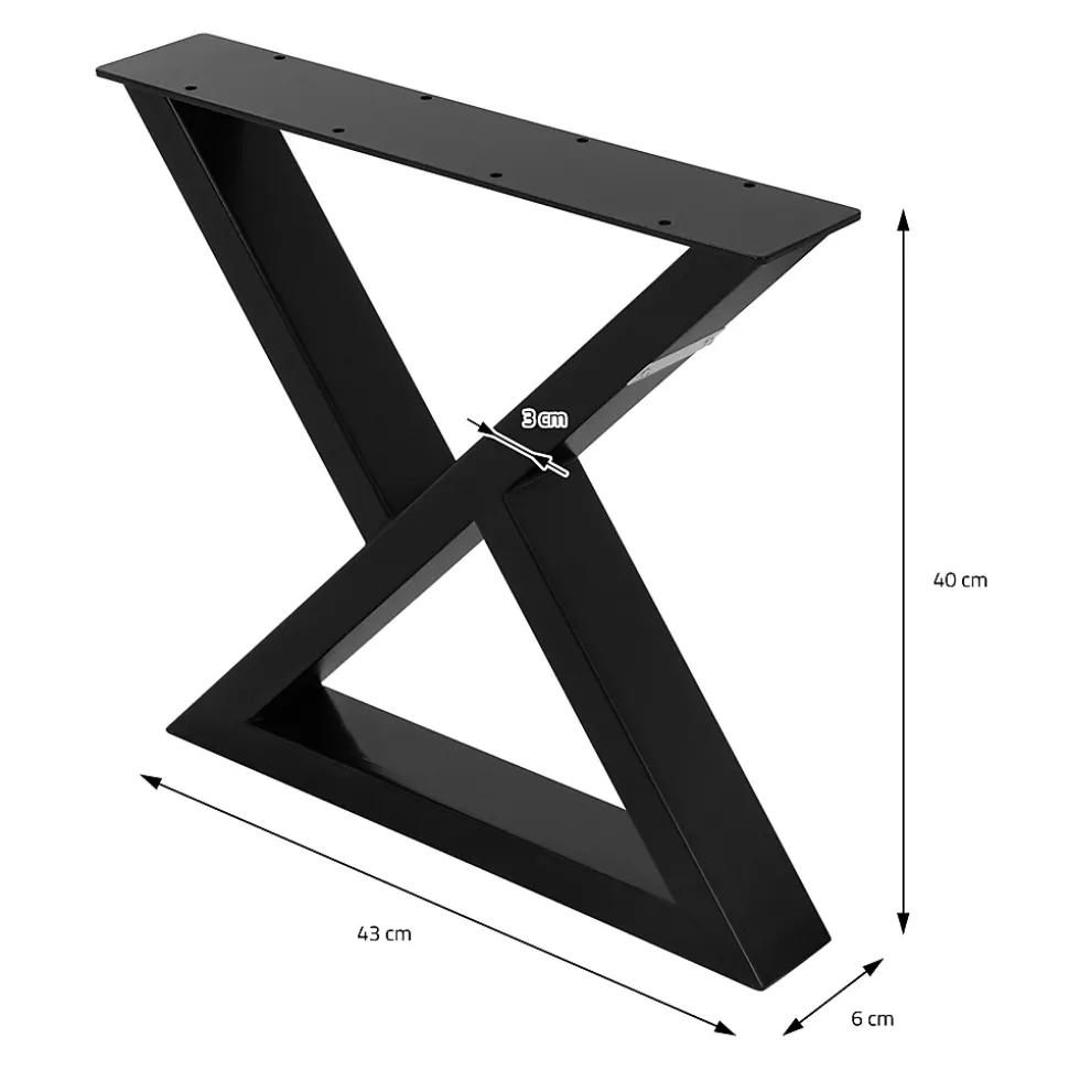 Lot de 2 pieds de table ML-Design forme de X 43x40 cm noir acier revêtu poudre design industriel