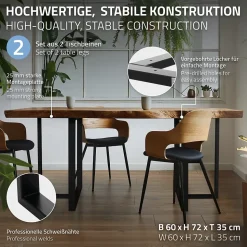Lot de 2 pieds de table ML-Design forme de T 60x72 cm noir acier revêtu poudre design industriel