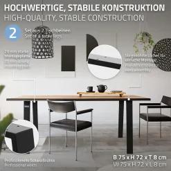 Lot de 2 pieds de table ML-Design loft forme de U 75x72 cm noir acier revêtu par poudre robuste