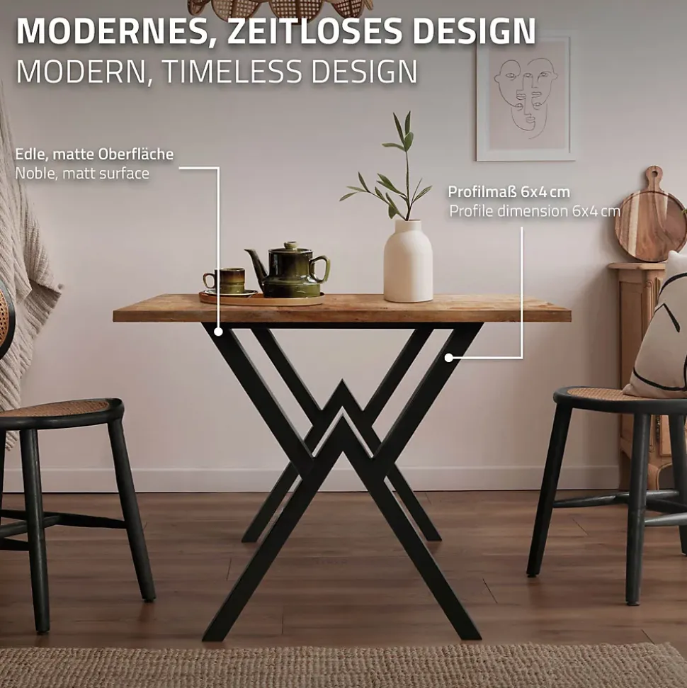 Lot de 2 pieds de table ML-Design forme de X 60x72 cm noir acier revêtu poudre design industriel