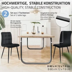 Lot de 2 pieds de table ML-Design forme de O 80x72 cm noir acier revêtu poudre design industriel