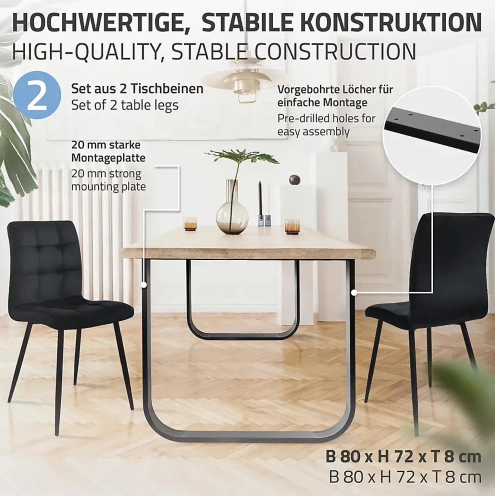 Lot de 2 pieds de table ML-Design forme de O 80x72 cm noir acier revêtu poudre design industriel