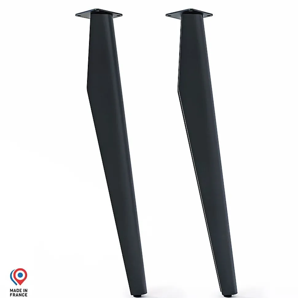 Lot de 2 pieds profilés DECO-GEM pour table haute en acier finition époxy noir à visser, H.71 cm