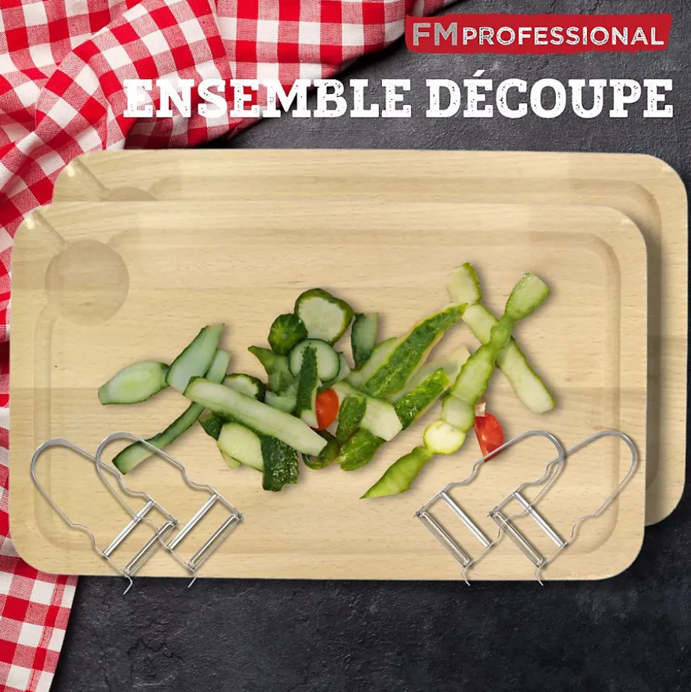 Lot de 2 Planches à découper et 4 éplucheurs à légumes FM Professional Gourmet édition