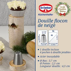Lot de 4 poches à douille et embout flocon de neige en inox Dr.Oetker Baker Edition