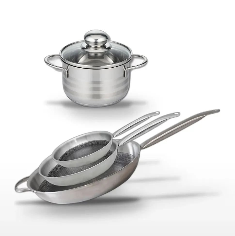 Lot de 3 Poêles 24/28/32 cm Elo Relief Solution et Faitout 14 cm