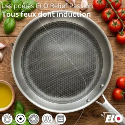 Lot de 2 poêles 24/28 cm Elo Relief Passion et 3 faitouts 12/14/20 cm Elo Citrin