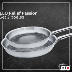 Lot de 2 poêles 24/28 cm et 3 faitouts 12/14/24 cm Elo Relief Passion