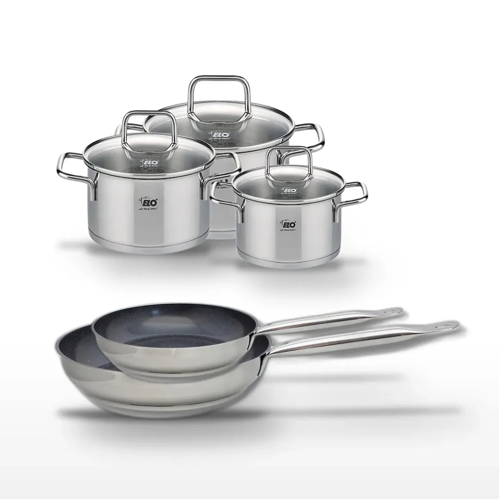 Lot de 2 Poêles 24/28cm & 3 Faitouts Elo Profi Therm Platinum