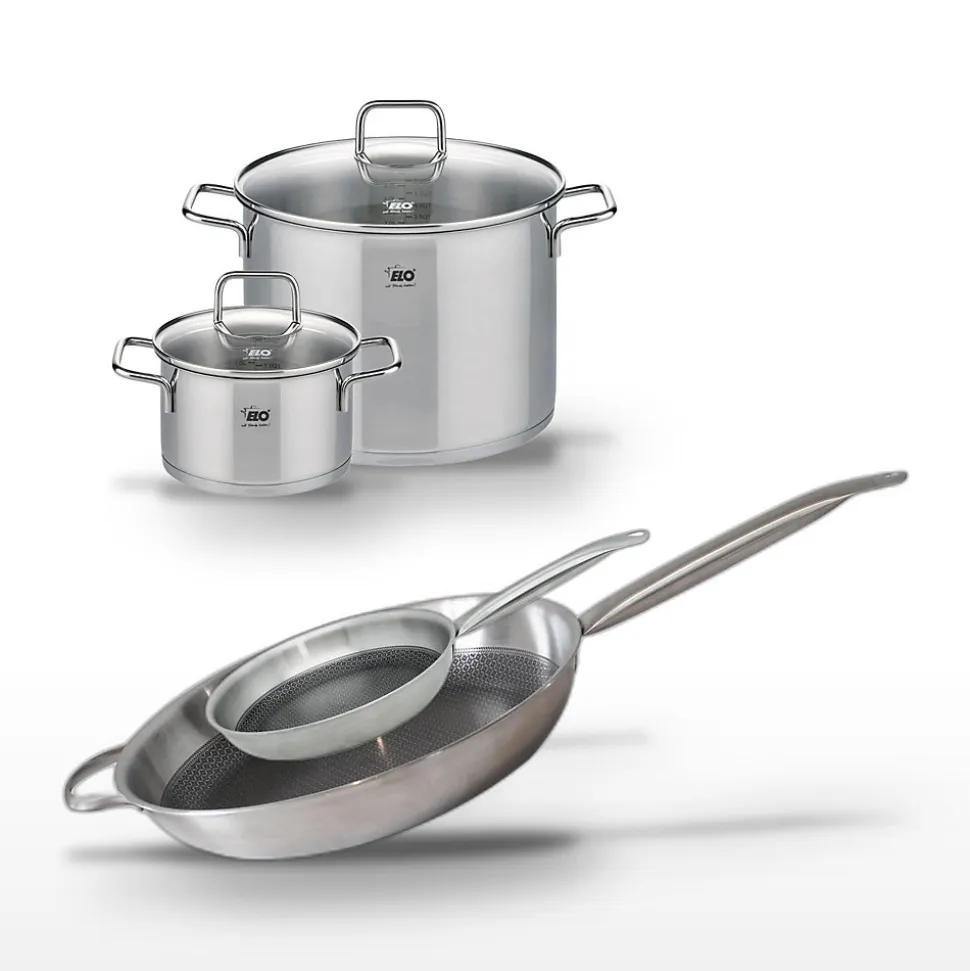 Lot de 2 Poêles 32cm & 24cm et 2 Faitouts 26cm & 20cm Elo Relief Solution