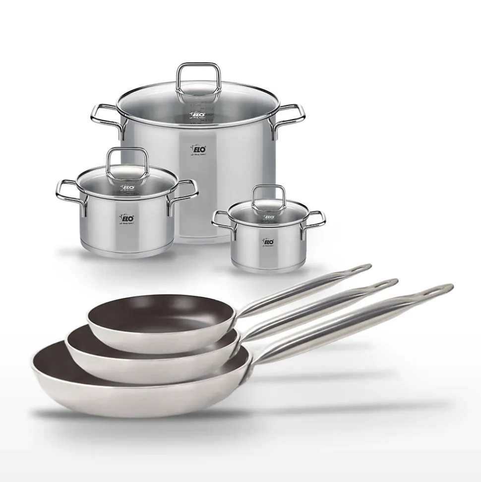 Lot de 3 Poêles 24/28/32cm Elo Bistro Line et 3 Faitouts 16/20/26cm