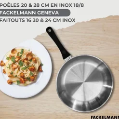 Lot de 2 Poêles 20/28cm et 3 Faitouts 16/20/24cm Fackelmann Généva avec 5 ustensiles Ocean